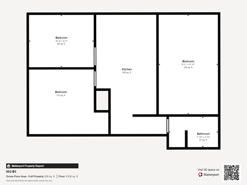 Floor plan for 2 beds, 1 bath, 620 sqft